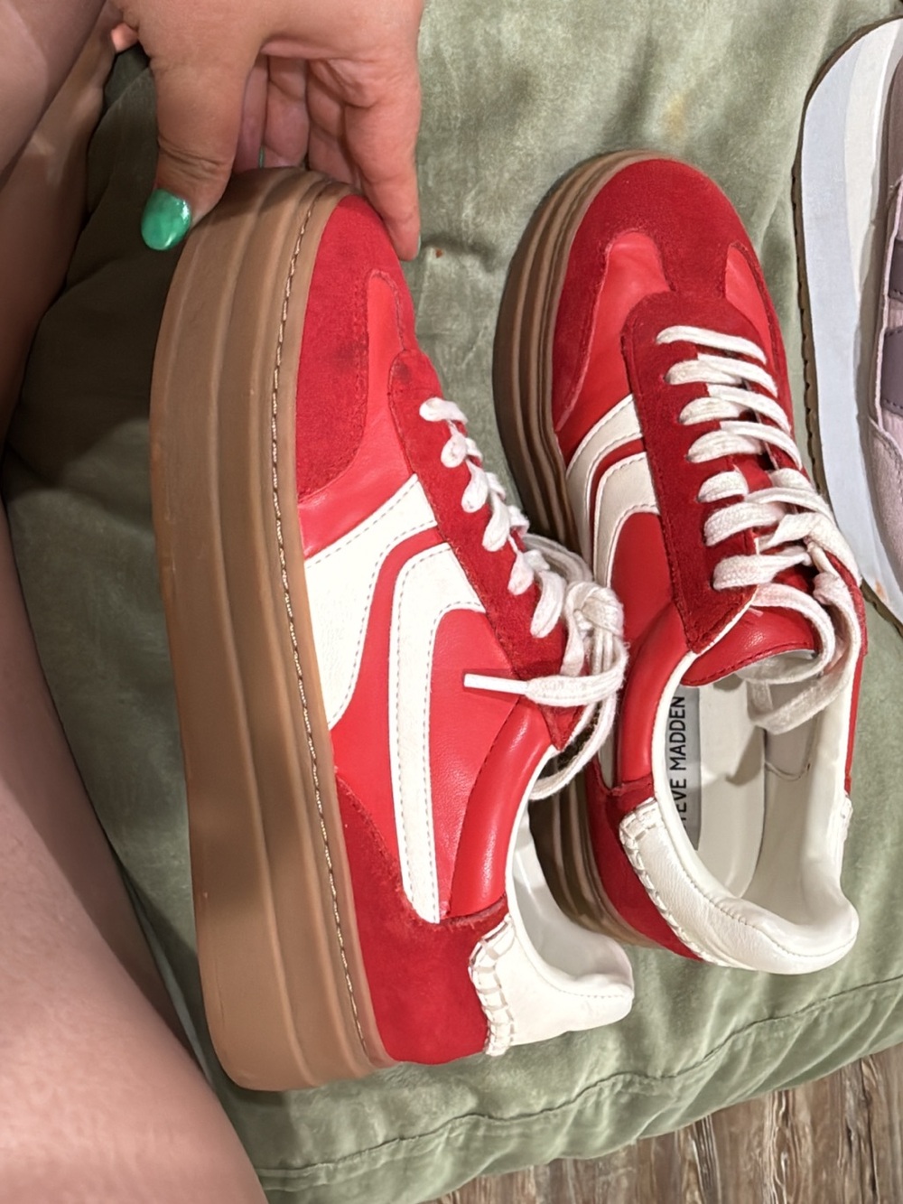 Steve Madden Red and White Platform Lace-Up Sneakers
